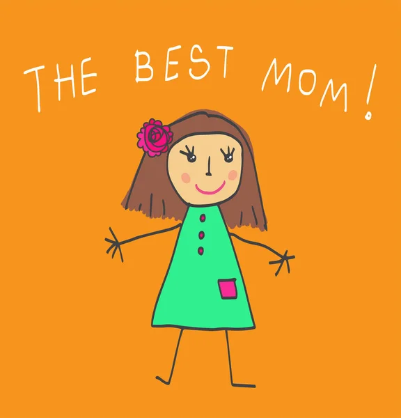 Best Mom Kids Drawing — Stock Vector