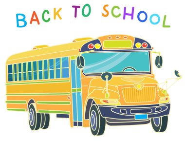 Okula geri kelimelerle sarı okul otobüsü