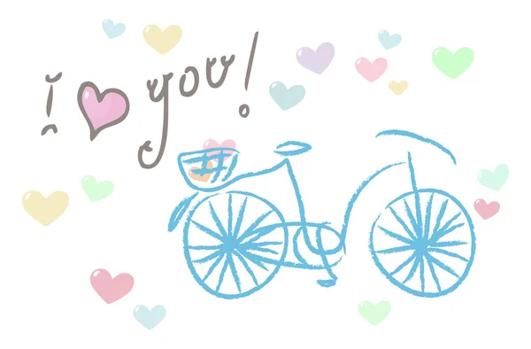 Je t'aime ! carte avec un vélo — Image vectorielle