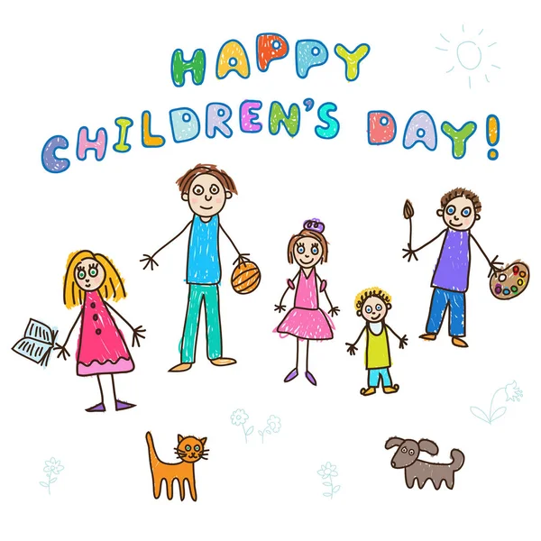 Happy barnens dag! Barn ritning. — Stock vektor