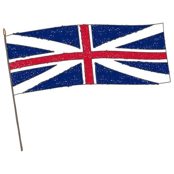 Kids Zeichenstil Nationalflagge Des Vereinigten Königreichs Auf Weißem Hintergrund — Stockvektor