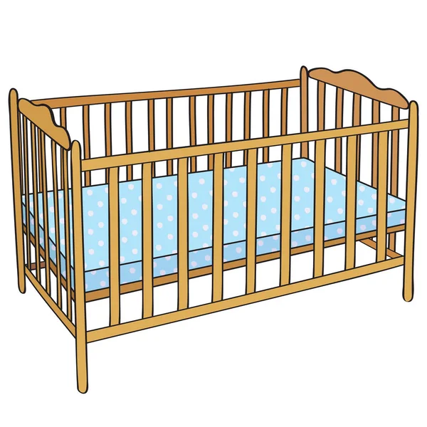 Classic Brown Wooden Baby Crib Blue Polka Dot Bedclothes Vector Royalty Free Stock Illustrations