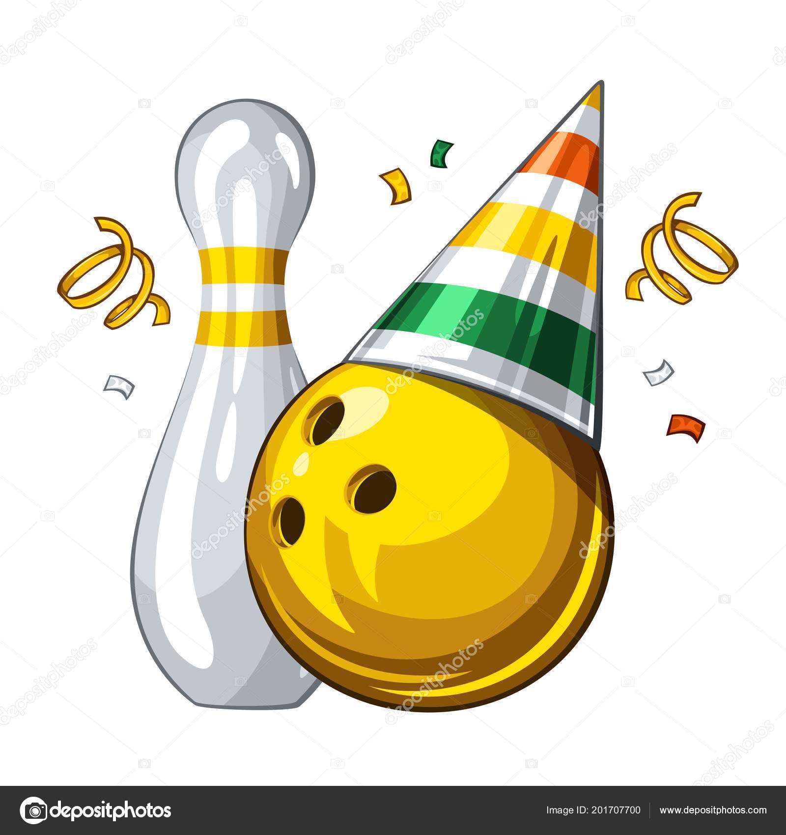 Vector Illustration Bowling Yellow Bowling Ball Colored Party Hat Stock Vector Image by ©victoria-mai@mail.ru #201707700