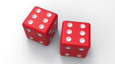 İki kırmızı dices beyaz yansıtıcı masa altı noktalı. 3D render