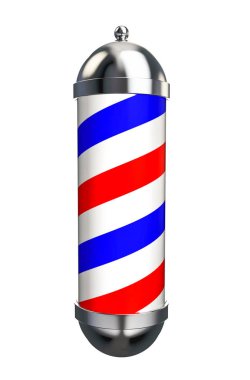 Berber direği beyaz arka plan üzerinde izole işareti. Mavi ve kırmızı sarmal. 3D render ve illüstrasyon 