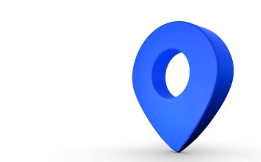 Beyaz arka plan üzerinde izole mavi renkli harita işaretçi işaret. 3D render