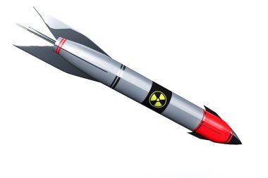 Nükleer roket izole üzerinde beyaz arka plan düşmek. 3D render