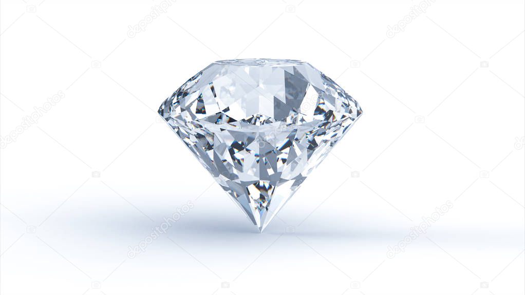 Big one diamond isolated on white background. 3D render and illustration. Jewelry and Gems concept 