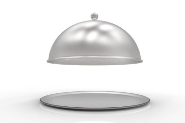Restoran Cloche açık kapak üzerinde beyaz izole ile. 3D çizim