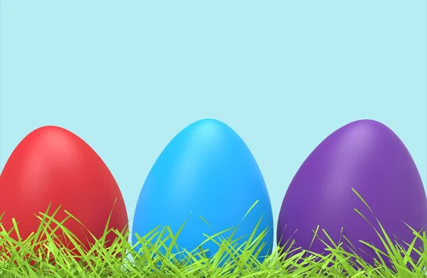 Easter Colorful Eggs Green Grass Close Illustration — Stock Photo, Image