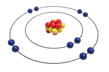 Proton, nötron ve elektron ile Neon Atom Bohr modeli. Bilim ve kimyasal 3d illüstrasyon kavramı