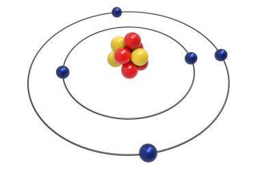 Proton, nötron ve elektron ile bor Atom Bohr modeli. Bilim ve kimyasal 3d illüstrasyon kavramı