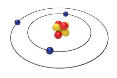 Proton, nötron ve elektron Lityum Atom Bohr modeli. Bilim ve kimyasal 3d illüstrasyon kavramı