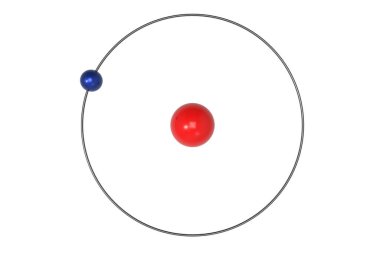 Proton ve elektron ile hidrojen Atom Bohr modeli. 3D çizim