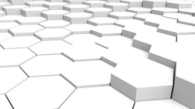 Altıgen arka plan beyaz şekli ile. 3D çizim