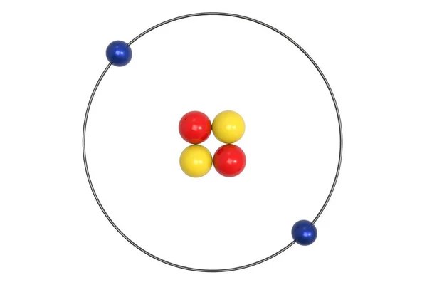 Proton, nötron ve elektron helyum Atom Bohr modeli. 3D çizim