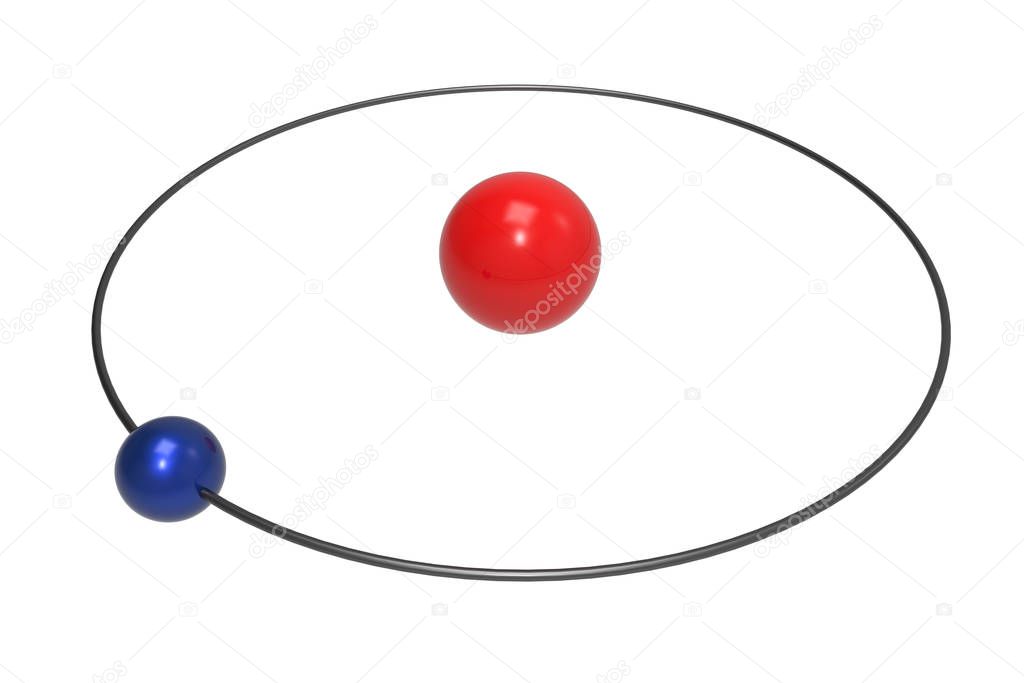 Bohr model of Hydrogen Atom with proton and electron. Science and chemical concept 3d illustration