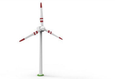 Beyaz arka plan ve metin ve tasarım için alan izole beyaz yel değirmeni. Yeşil enerji kavramı. 3D çizim