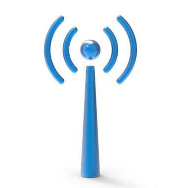 Beyaz ve radyo dalgası izole mavi wifi ayağı işareti. Kablosuz Internet ve bilim kavramı. 3D çizim
