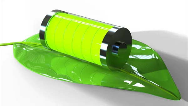 Bateria Com Núcleo Verde Folha Conceito Energia Verde Ecologia Ilustração — Fotografia de Stock