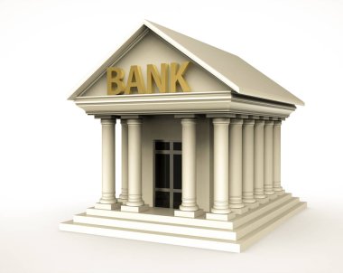Banka ayağı ile antik stilde inşa. İş ve finans 3d illüstrasyon kavramı