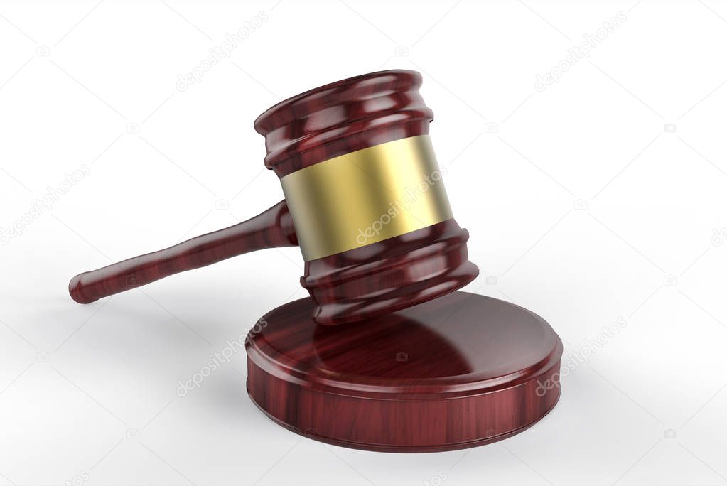 Judge gavel tool isolated on white background. Justice and Law concept. Close up. 3D illustration