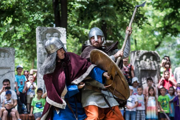 Nis Serbien Juni 2018 Två Riddare Kämpar Medeltiden Festival Naturen — Stockfoto