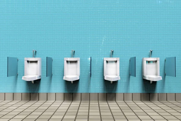 Men Room White Porcelain Urinals Line Modern Clean Public Toilets — Stock Photo, Image