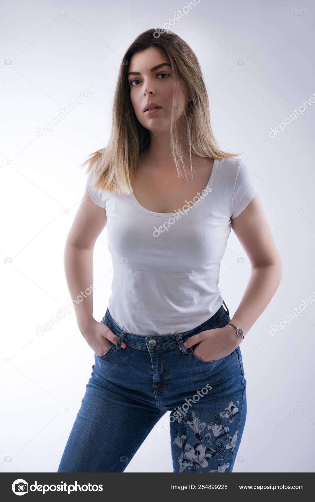 Portrait Beautiful Young Caucasian Student Girl Blonde Hair White