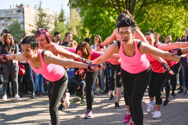 Nis Serbia April 2019 Group Woman Pink Shirt Practicing Piloxing — Stock Photo, Image