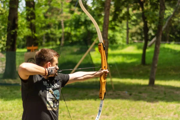 Niş Sırbistan Haziran 2019 Şövalye Festivali Turnuvasında Ormanda Atışı Olan — Stok fotoğraf