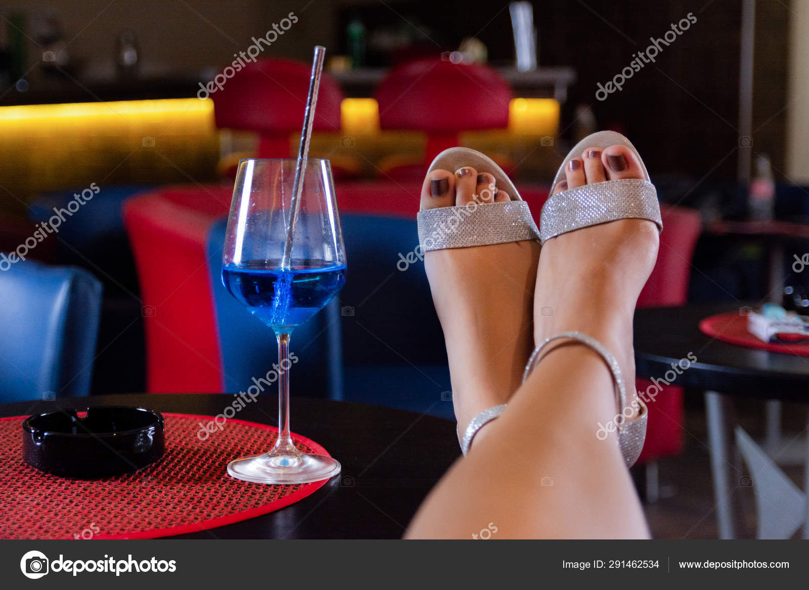 Girl Legs Desk Cocktail Blue Lagoon Restaurant Booth Relaxation