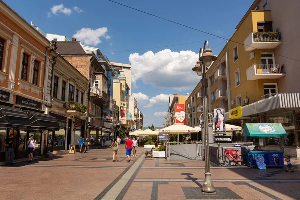 Nis Sérvia Agosto 2019 Rua Promenade Com Cafés Lojas Com — Fotografia de Stock