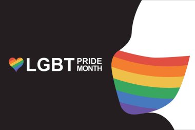 Siyah arka planda izole edilmiş, gökkuşağı LGBT bayrağına boyanmış koruyucu yüz maskeli insan silueti. Onur ve COVID-19 koruma konsepti. Tasarım veya metin için alanı kopyala. Düz vektör illüstrasyonu