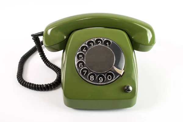 Παλιό Πράσινο Τηλέφωνο Λευκό Φόντο — Φωτογραφία Αρχείου
