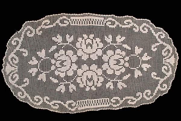 Nappe Dentelle Ovale Crème Beauté Isolée Sur Fond Noir Motif — Photo