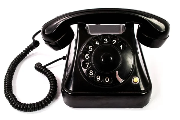 Παλιό Ρετρό Μαύρο Τηλέφωνο Απομονωμένο Λευκό Φόντο — Φωτογραφία Αρχείου