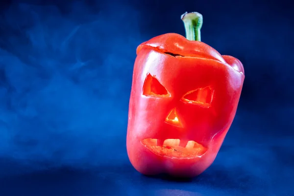 Angry Evil Hot Orange Peppers Candle Dark Smoke Background Halloween — Stock Photo, Image