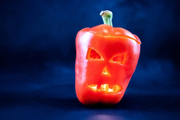 Angry Evil Peppers Orange Color Dark Smoked Background Halloween Concept — Stock Photo, Image