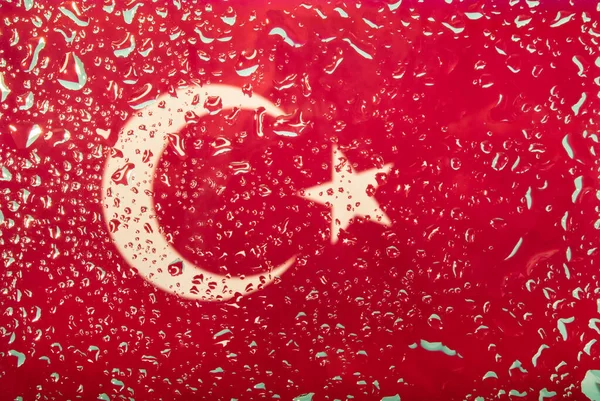 Краплі Води Турецькому Прапорі Поверхнева Глибина Поля Вибіркове Зосередження — стокове фото