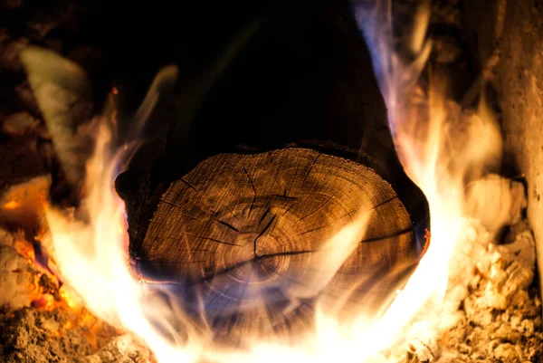 Flame Burning Wood Fireplace — Stock Photo, Image