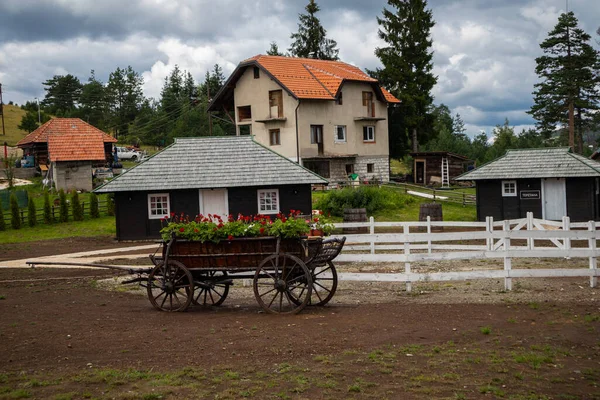 Zlatibor Vodice Serbie Juillet 2020 Chariot Bois Avec Des Fleurs — Photo