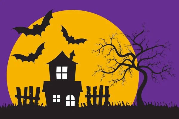 Gruselige Halloween Szene Mit Alter Geisterhaus Silhouette Vor Dem Großen — Stockvektor