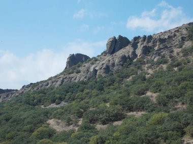 Dağdaki fil kayalarının manzarası.