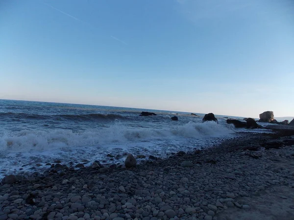 Вид Галечный Пляж Моря — стоковое фото