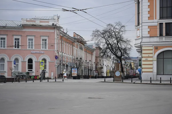 Вид Порожню Центральну Вулицю Великого Міста Час Covid — стокове фото