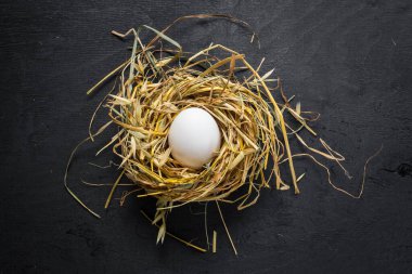 Siyah arka planda beyaz tavuk yumurtaları. Boşluğu kopyala