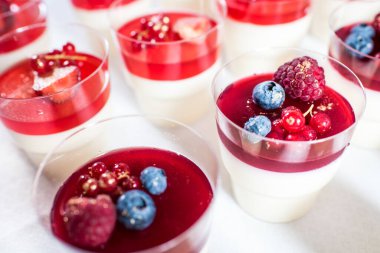 Yaban mersinli ve üzümlü tatlı kremalı panacotta.