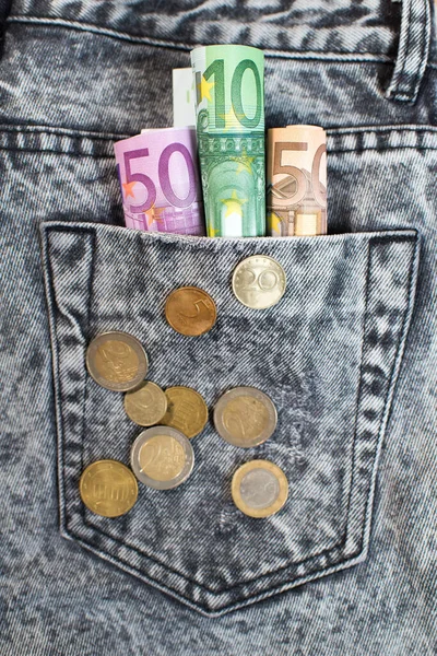 Європейські Гроші Кишені Джинсів — стокове фото