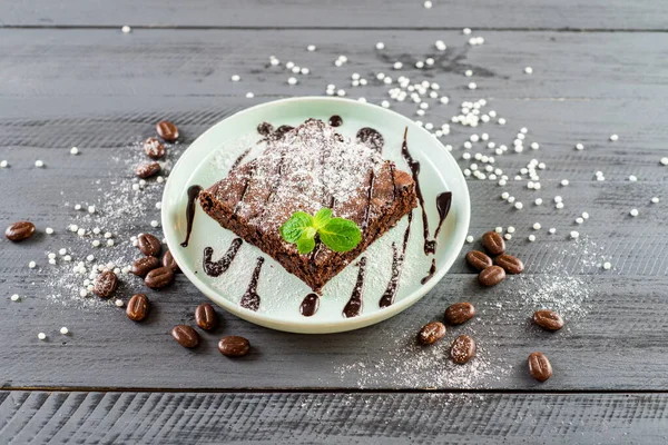 Delicious Chocolate Cake Wooden Background — Stock Photo, Image